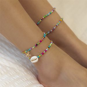 Boho mignon arc-en-ciel graine perlée jambe chaîne mode déclaration étoile de mer coquille pendentif pour femmes cheville Bracelets Tobillera bijoux