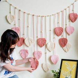 Boho Decor Handgeweven Blad Tapijt Wandkleden Slaapkamer Decoratie Macrame Wandtapijten Kinderkamer Achtergrond Po Muur 240111