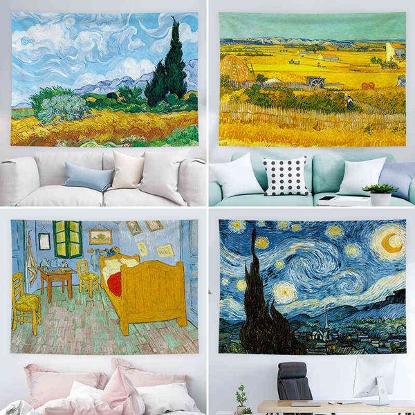 Boho Décor Maison Van Gogh Art Peinture À L'huile Tournesol Étoilé ation Murale Esthétique Chambre Tapis Tenture Murale J220804