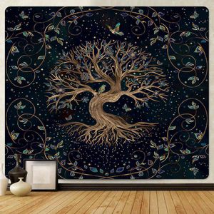 Boho Decoración Tapiz Hippie Yoga Mat Árbol de la vida Inicio Arte Impresión Sala de estar Dormitorio Fondo Tela Tapiz J220804