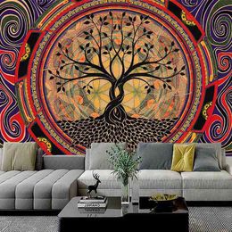 Boho Decoratie Home Decor Psychedelic Tree Tapestry Mandala Wall Hangende Macrame Hippie India J220804