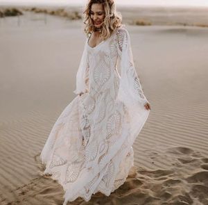 Vestidos de novia de Boho Deep U Neck Beach Barre