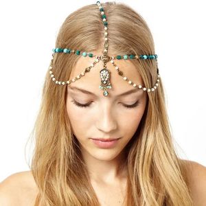 Boho Drapering Kristal Haaraccessoires Mode Elegante Hoofdketting Sieraden Bruiloft Kapsels Hoofddeksel Indiaas 240306