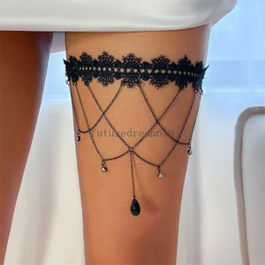 Boho Elastic Band Black en dentelle de jambe de cuisse pour femmes Bikini Summer Festival Party Body Body Accessories Wed Accessoires