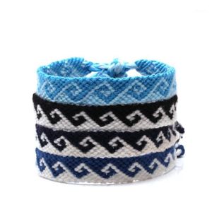 Boho bordado cadena griega marea onda tejida amistad pulsera mujeres hombres azul claro azul oscuro negro blanco playa surf joyería 1346h