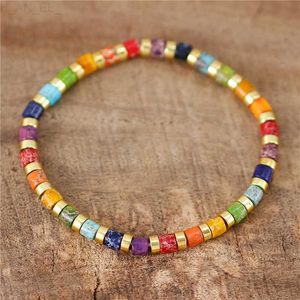 Boho Ethnic Rainbow Natural Stone Jaspers Tile kralen Bracelet Stretch Nieuwe mode Multi -kleuren Mixed Surf Beach Sieraden Dropship L230824