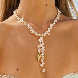 Boho mode goud shell ketting natuurlijke parel maken mooie ketting vrouwen barokke sieraden charme verklaring beste vrouwelijke geschenk