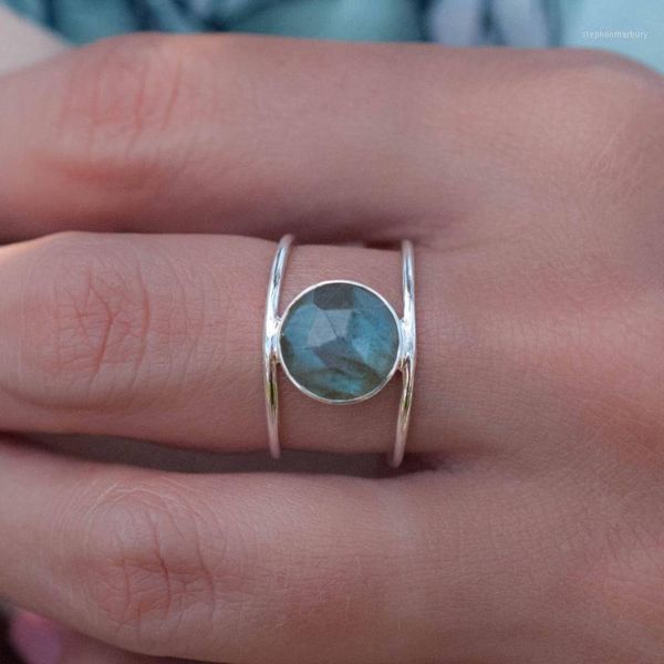 Boho femme grande bague en pierre de lune Style Unique couleur or bijoux de mariage promesse bagues de fiançailles pour les femmes1