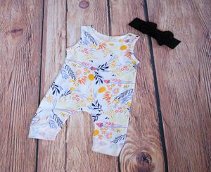 Boho Floral Harem Rompers met hoofdbanden katoen bloemen onesie schattige meisjes harem romper baby meisje kleren boetieks meisjes jumpsuits 2840696