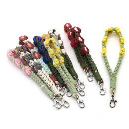 Boho fleur poignet porte-clés fil de coton tissé à la main porte-clés pendentif mode bijoux porte-clés