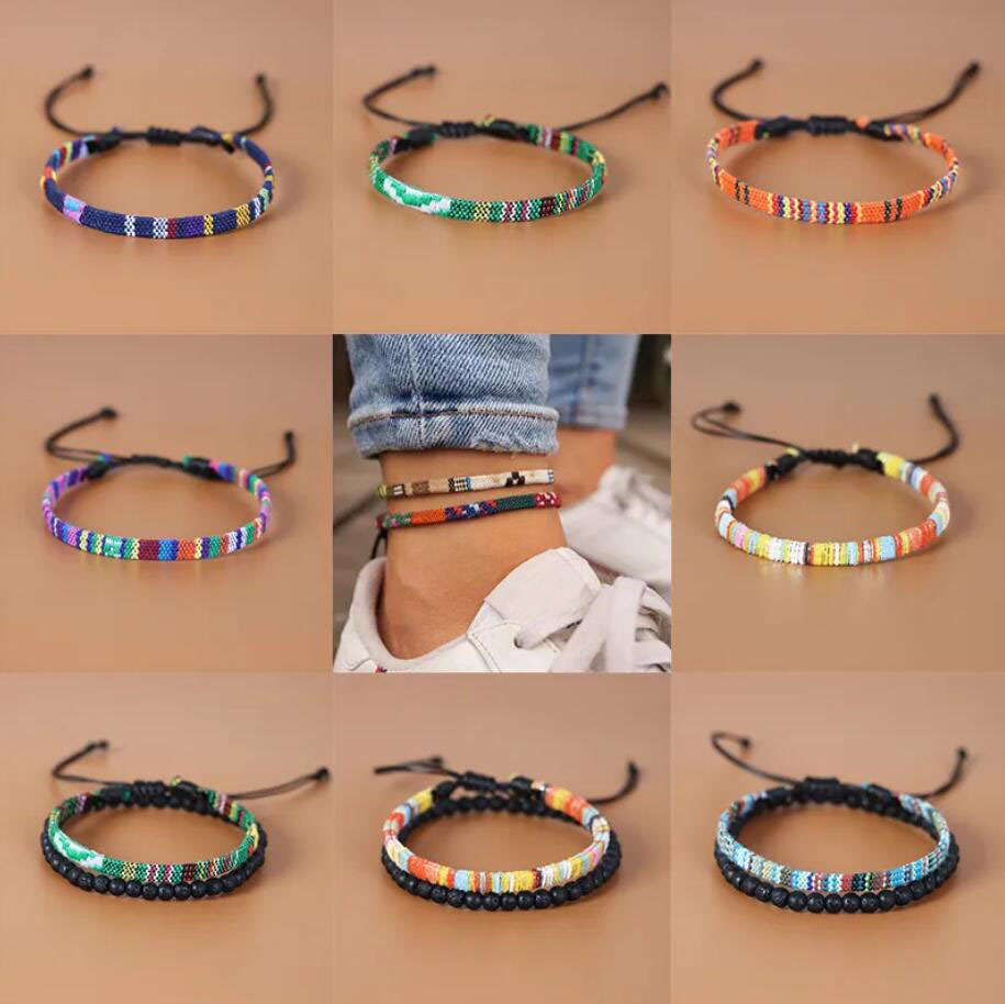 Boho Friendship Bracelet Colors Colorful Bracelets Anklets Mexican Braided Hand Woven For Kids Friend Party Summer Beach Hippie