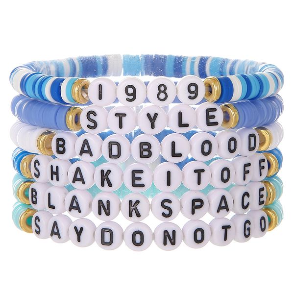 Ensemble de bracelets d'amitié Boho avec lettres noires Taylor Swiftie TS1989, breloque dorée sans peur, brins de perles, Fans de musique, élastique, argile douce, bijoux de plage, cadeaux