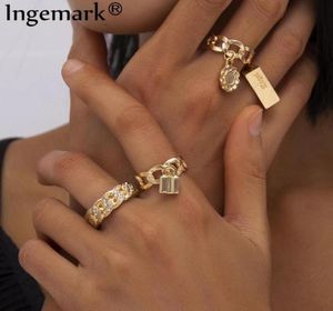 Boho Full Crystal Mariage d'été Anneaux Femme Punk Vintage 2021 Circle Love Lock Flower Pendant Ring Bijoux Bijoux Jewelry Gift6330434