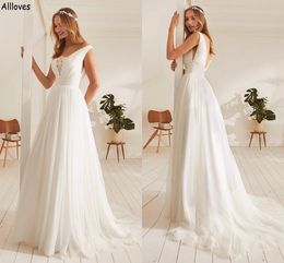 Boho Jardin Tulle Une Ligne Robes De Mariée Dentelle Sexy Bas Dos Nu Plus La Taille Robes De Mariée Balayage Train Simple Rustique Pays Réception Robe De Soirée Pour Robes De Mariée CL2406