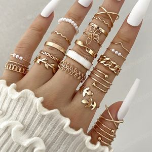 Boho Geometrische Knuckle Ringen Set Voor Vrouwen Kunstmatige Parel Goud Zilver Kleur Vinger Ring Vrouwelijke Partij Sieraden Accessoires