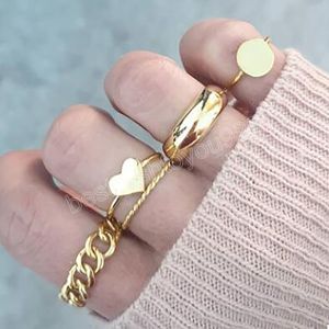 Boho geometrische ronde ring set vrouwen retro mode glamour gouden hart-vormige opening ringen meisje sieraden cadeau-accessoires