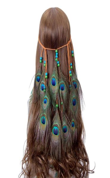Diademas bohemias con borlas para mujer, diadema de plumas indias hecha a mano con tocado de cuentas para carnaval 5285975