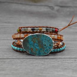 Boho Hamdade Chakra Ocean Jasper Strands Armband Voor Vrouwen Natuursteen Bead Healing Wrap Armbanden Sieraden