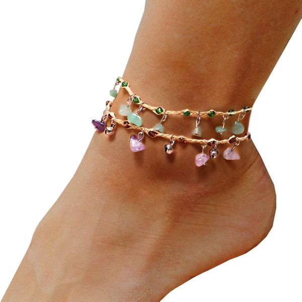 Boho – bracelet de cheville en pierre naturelle fait à la main pour femmes, breloque en agate, multicolore, opale de gravier, chaîne de pied d'été, bijoux de plage, vente en gros, prix d'usine