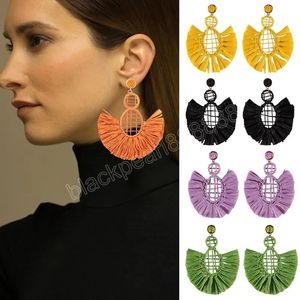 Boho Handgemaakte Raffia Drop Oorbellen Bohemen Stijl Overdreven Tassel Bead Hoop Dangle Earring Voor Vrouwen Mode-sieraden Geschenken