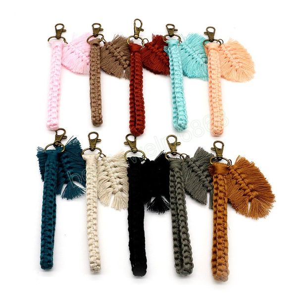 Boho porte-clés tissés à la main avec feuille gland porte-clés pour femmes Gilrs sac pendentif à breloque voiture porte-clés bijoux cadeaux