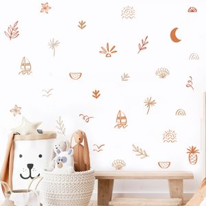 Boho Hawaii feuilles d'ananas Stickers muraux enfants pépinière vinyle mur Art décalcomanie enfants bébé filles chambre intérieur décor à la maison