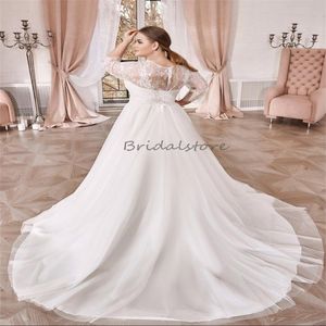 Boho Spaanse Trouwjurk Grote maten Elegant V-hals Lange mouw Witte Landelijke Bruidsjurk Zacht Zacht Kant Civiele Bolero Boheemse Bruidsjurk 2024 Chique Robe De Mariee