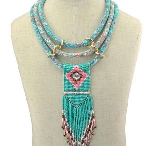 Boho Indiase Multi Gelaagde Bib Kraag Ketting Handgemaakte Hars Kralen Lange Kwast Bloem Verklaring Kettingen Vrouwen Afrikaanse Sieraden Y304I