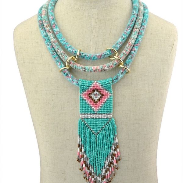 Boho indien multi couches bavoir collier collier à la main en résine perlée longue gland fleur déclaration colliers femmes bijoux africains Y307I