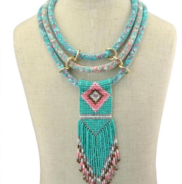 Boho Indian Multi couches Bib Collier Collier Resin à la main Long Flower Statle Statle Colliers Femmes Femmes African Jewelry Y6018718