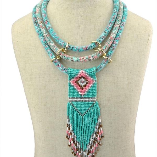 Boho indien multi couches bavoir collier collier à la main en résine perlée longue gland fleur déclaration colliers femmes bijoux africains Y313R