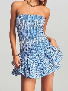 Boho geïnspireerd op schouderjurk voor vrouwen strapless smeed lijfje geborduurd Mini Summer Dress Cotton Summer Dress Party 240416