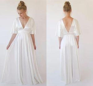 Boho ivoire été robes de demoiselle d'honneur longue Maxi col en V profond une ligne vêtements d'invité de mariage robes de demoiselle d'honneur robe de bal