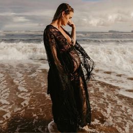 Boho Lace Maternity Photography Props robes Taille gratuite de grossesse réglable photo Shate Bohemian Long Dress Sides Slit