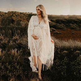 Boho Lace Maternity Photography Props Robes Taille gratuite Ajustement PHOTO PHOTOSE PHOTO BOHEMIAN LONGES CADES DE RABLE SLIT L2405
