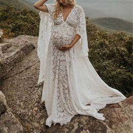 Boho Lace Maternity Photography Props robes Taille gratuite de grossesse réglable photo Shate Bohemian Long Dress Sides Slit