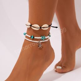 Boho warstwowe rozgwiazdy/muszla boso bransoletki na kostkę dla kobiet modna letnia plaża zroszony bransoletka na kostkę na nodze Foot Chians