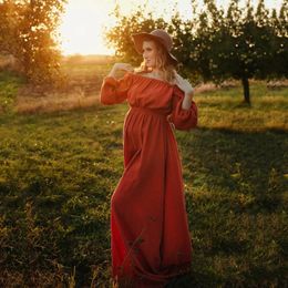 Boho Zwangerschap Po Shoot Lange Jurken Roest Katoen Slash Neck Boheemse Zwangerschap Voor Pography 240309