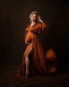 Boho Zwangerschap Pography Props V Hals Jurken Gratis maat verstelbare zachte zwangerschap Po Shoot Sides Slit voor Baby Shower 240522