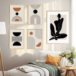 Boho Matisse Poster Beige Zwart Abstract Line Art Canvas Schilderijen Muur Print Foto Slaapkamer Woonkamer Interieur Home Decor K1QA