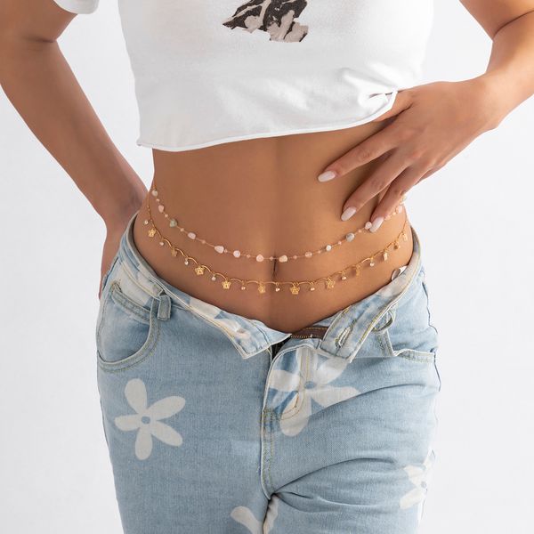 Boho Metal mariposa cristal colgante cintura cadena piedra Natural cadena vientre cadena Retro Sexy Bikini cuerpo cadena joyería