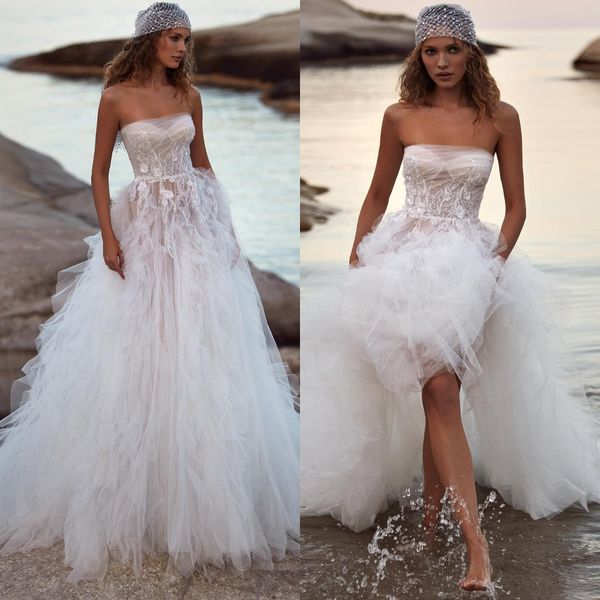 Boho Milla Nova A LINE Robes pour la mariée Brothes Jupe à plusieurs niveaux Robe de mariée Perles Appliques florales Designer Bridal Robes PPLIQUES