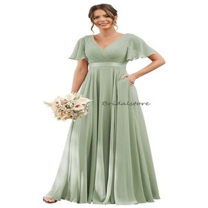 Boho Mint Green Vestidos de dama de honor con mangas onduladas Sexy Cuello en V Hasta el suelo Gasa Dama de honor Fiesta de invitados de boda rosa Vestidos Festas Robes Soiree 2024