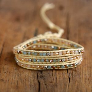 Boho Nieuwe Vintage Verstelbare Meerdere Laag Armbanden Armbanden voor Dames Groene Kralen Crystal Gevlochten Touw Mode Armband Sieraden Q0719