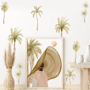 Boho palmier cocotier vert aquarelle Stickers muraux amovible vinyle Sticker Mural pépinière salon intérieur décor à la maison