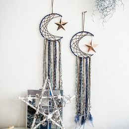 Boho Pentagram Macrame Muur Opknoping Maan Ster Bohemian Home Decor Tassel Feather Wall Hangings Handgemaakte Geweven Woondecoratie