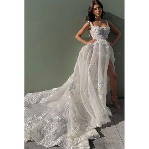 Vestido de novia de princesa boho Mujeres hermosas manzanas mangas apliques pliegues A-line brote de barrido de vestidos de novia