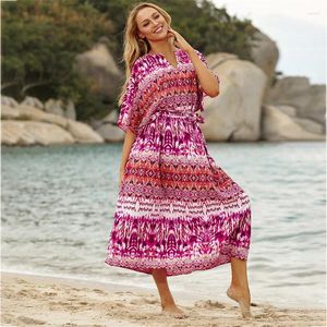 Boho Printing Beach Robe Femme V-Neck tuniques à séchage