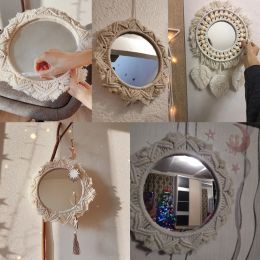 Miroirs décoratifs ronds Boho Rame, décoration esthétique, miroir mural suspendu pour chambre à coucher, salon, décoration de maison