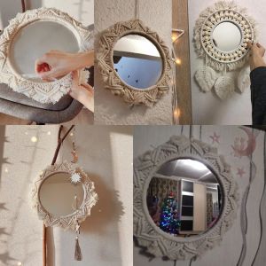 Boho Rame ronde decoratieve spiegels esthetisch decor hangende wandspiegel voor slaapkamer woonkamer huisdecoratie